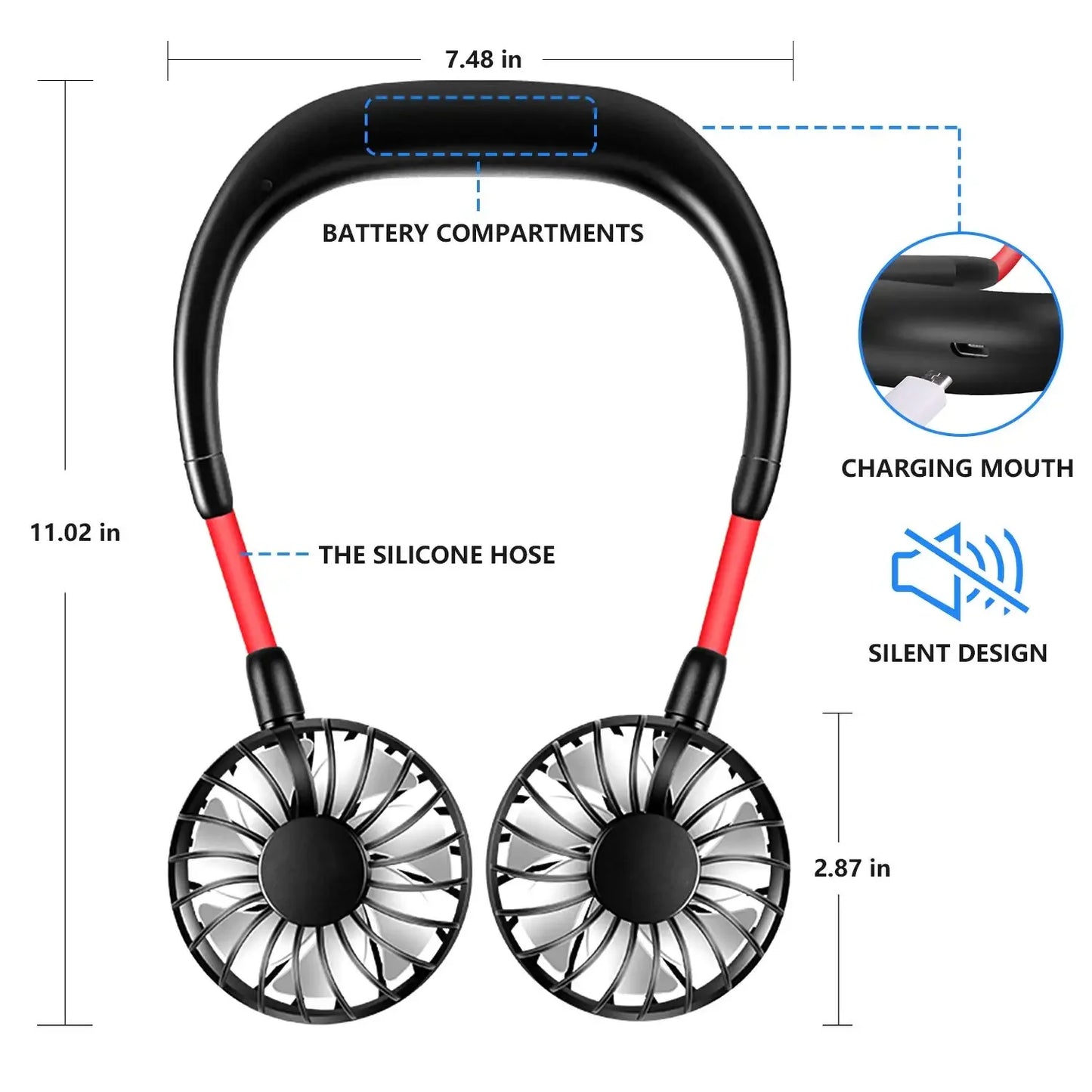 ネックファン ハンズフリー 首かけ扇風機 USB充電式 アウトドアスポーツ用